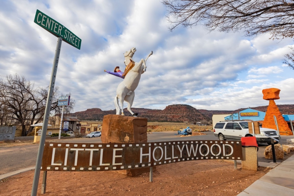 Little Hollywood sign with cowboy statue Kanab Utah