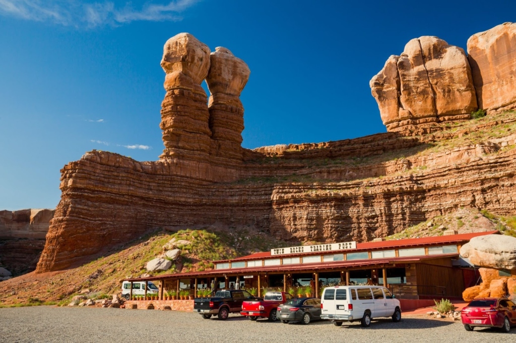 Mexican Hat rock formations and trading post Utah