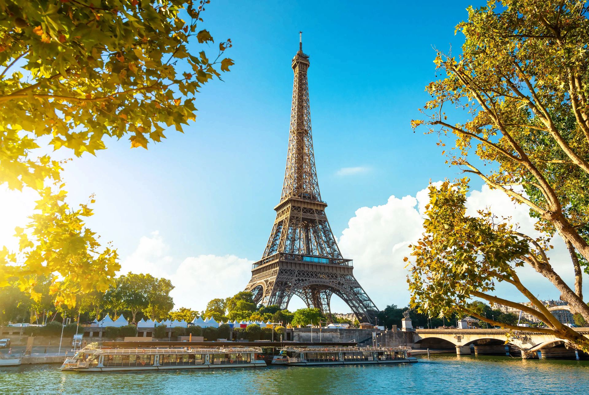 Eiffel Tower and the Seine at golden hour